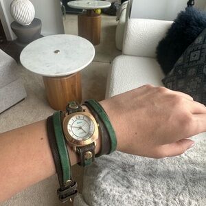 La Mer Green and Gold Wrap Watch